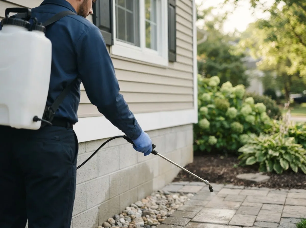 Pest control technician inspecting a home in Merrick, NY